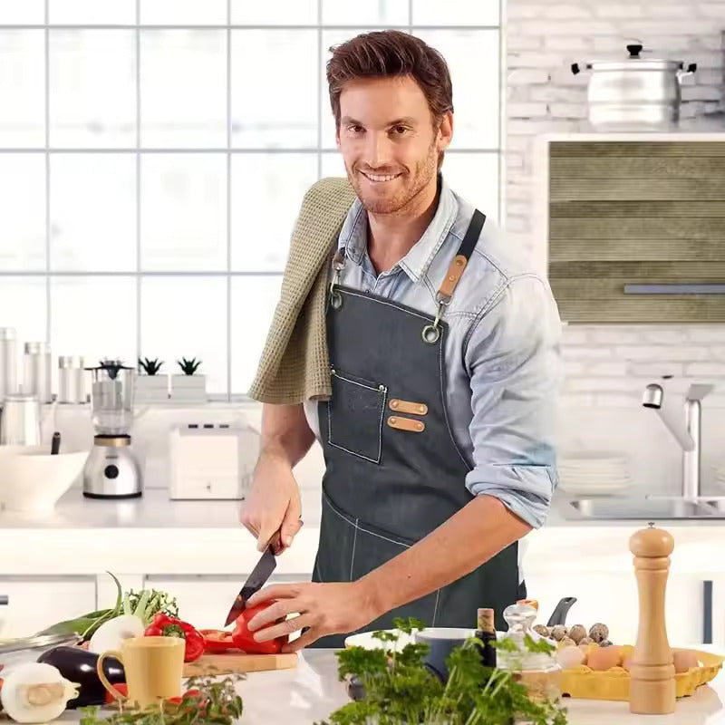 Household Canvas Apron Oil-proof  Can Wipe Hands  Kitchen CookingMen Women Adult With Tool Pockets Fashion Coffee Over